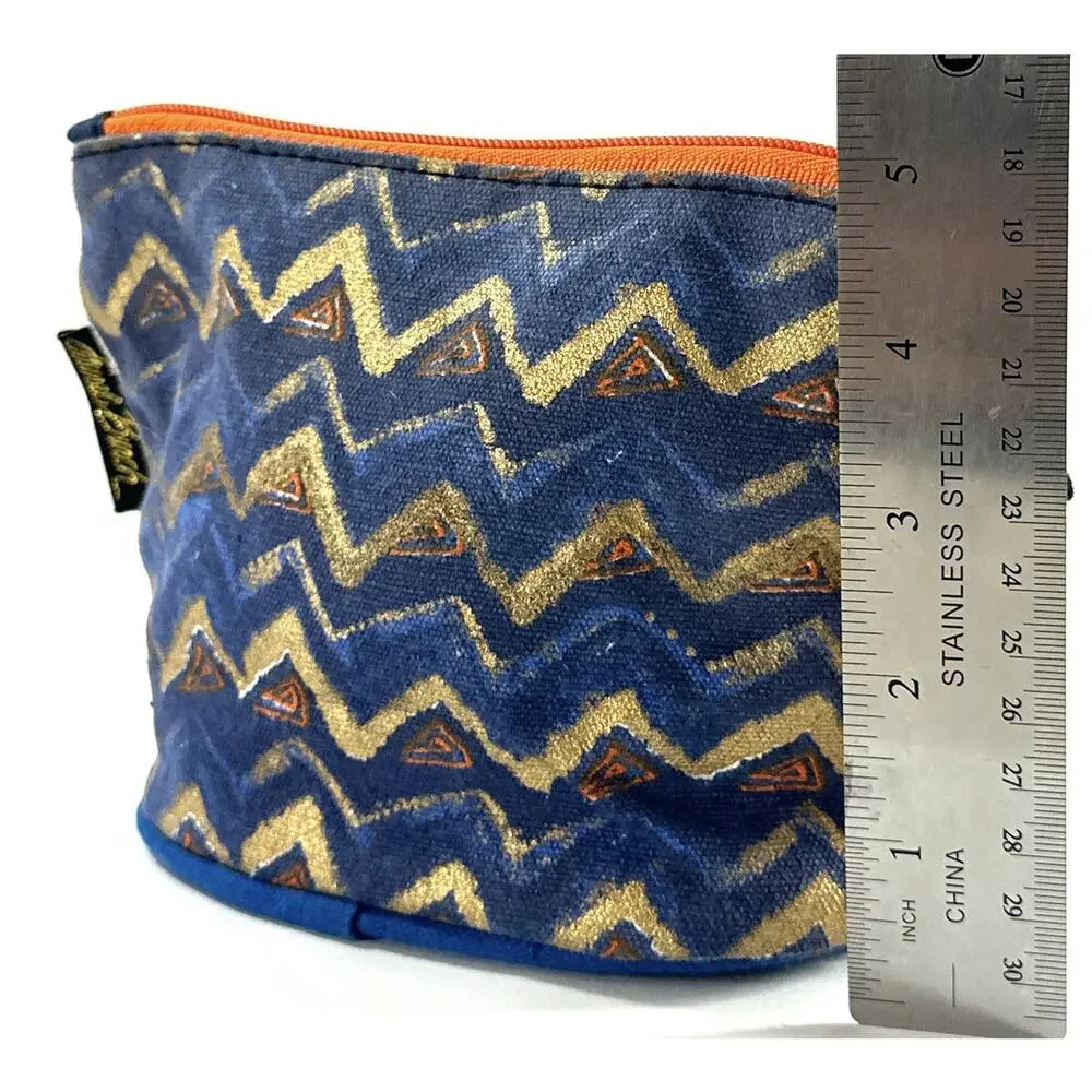 Laurel Burch Blue Cat Cosmetic Bag Zipper Pouch Cotton Canvas Makeup Coin Purse